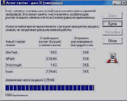 Результаты использования программы Агент сжатия в Windows
