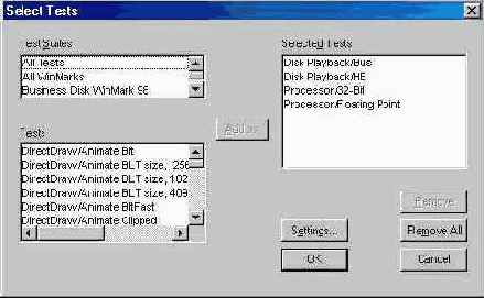 Выбор тестов программы WinBench 99